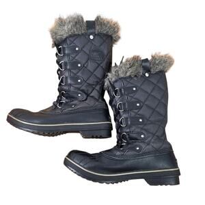 Sorel Womens Boots Size 10 Tofino ll Tall Black Gray Faux Fur Snow Waterproof